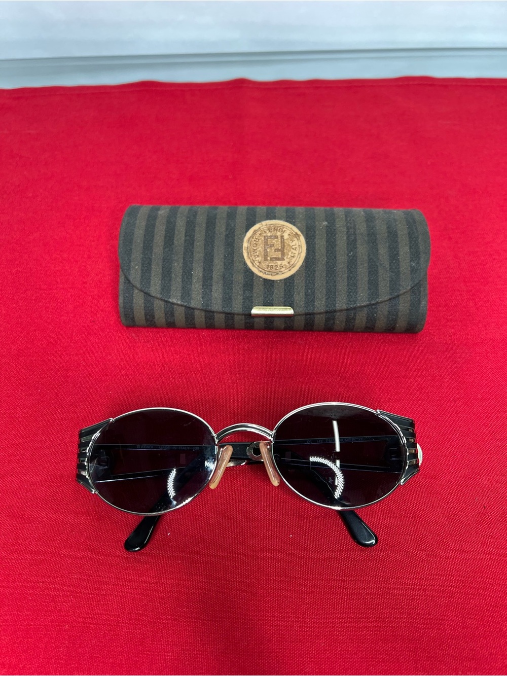 Vintage Fendi FS 142 Black Oval Sunglasses with Striped Case